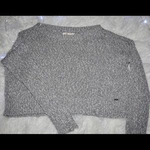 Hollister Cropped Grey Sweater Distressed